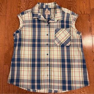Ascend Blue and White Plaid Sleeveless 2XL Shirt outdoors Farming Homestead